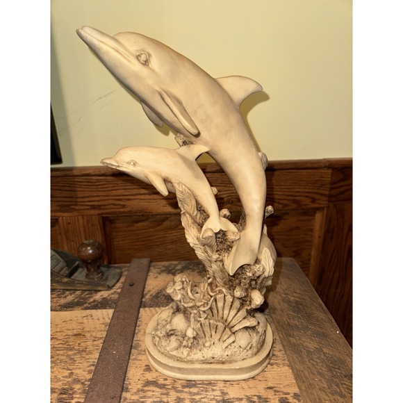 Hand Carved‎ Vintage Dolphin and Coral Reef Sculpture